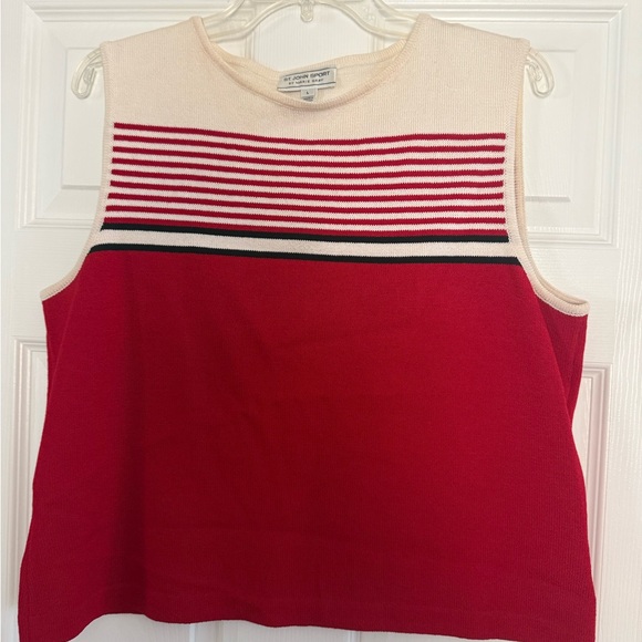 St. John Sport by Marie Gray Red and Cream Tank Top - Picture 1 of 4